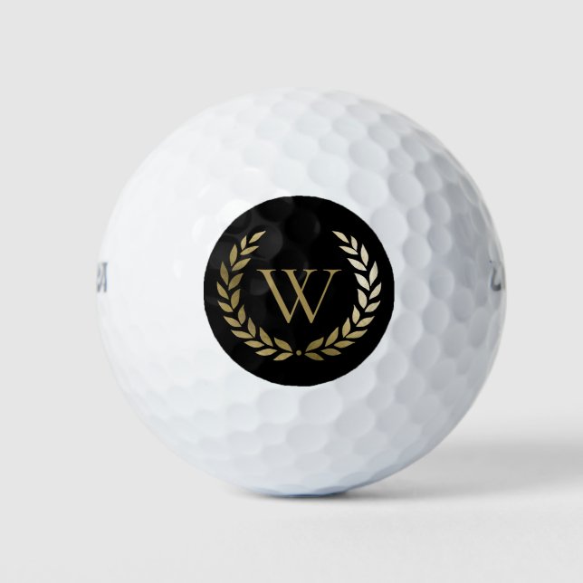 Elegantes Black Laurel Wreath Monogramm Golfball (Vorderseite)