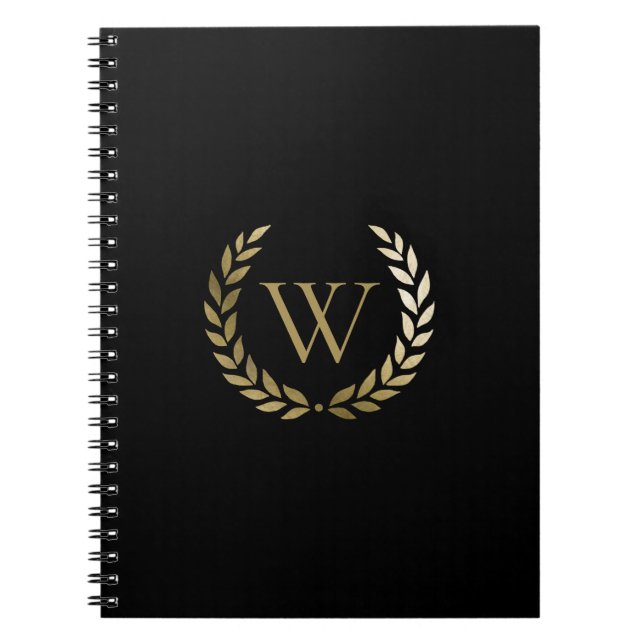 Elegantes Black Laurel Wreath Monogramm Notizblock (Vorderseite)