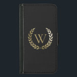 Elegantes Black Laurel Wreath Monogramm Geldbeutel Hülle Für Das Samsung Galaxy S5<br><div class="desc">Dieses elegante Brieftaschen-Gehäuse mit dem Monogramm in Imitat Gold,  gerahmt durch einen passenden goldenen Lorbeer-Kranz auf schwarzem Hintergrund. Entworfen von Susan Coffey.</div>