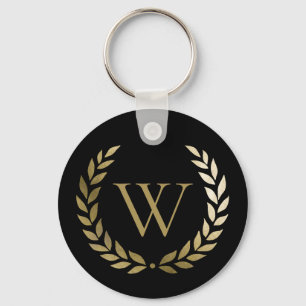 Elegantes Black Laurel Wreath Monogramm Schlüsselanhänger