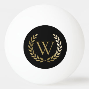 Elegantes Black Laurel Wreath Monogramm Tischtennisball