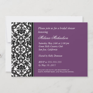 Elegantes Black Lila Floral Damask Brautparty Einladung