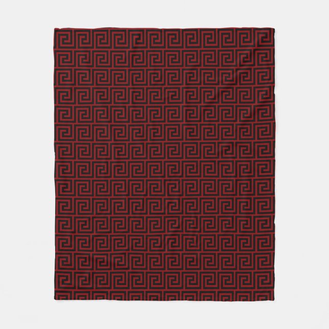 Elegantes Black & Maroon griechisches Muster Fleecedecke (Vorderseite)