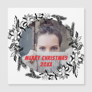 Elegantes Black Merry Christmas Custom Foto Magnetkarte
