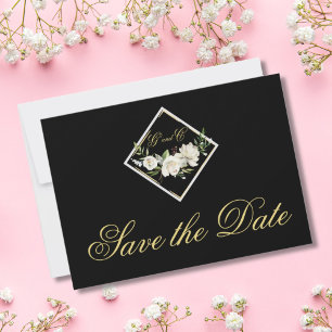 Elegantes Black Monogram Gold Save the Date