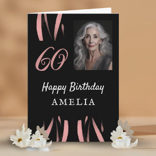 Elegantes Black Pink Watercolor 60. Geburtstags-Fo Karte