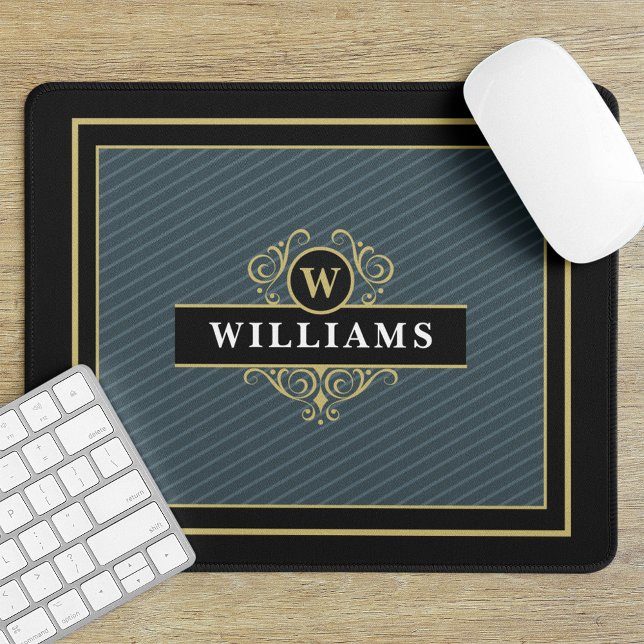 Elegantes Black Pinstripe Monogramm Mousepad (Von Creator hochgeladen)