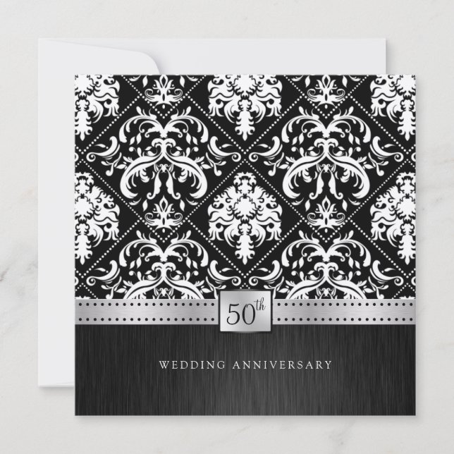Elegantes Black & Platinum 50. Hochzeitstag Einladung (Vorderseite)