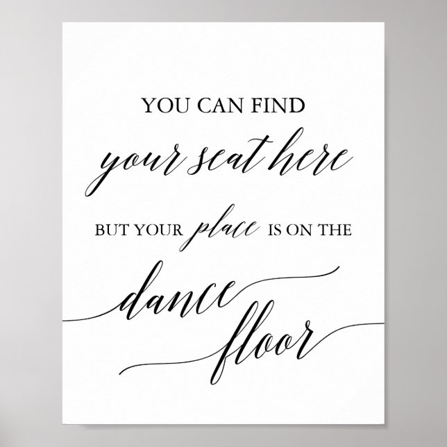 Elegantes Black Platzkarte Dance Floor Sign Poster (Vorne)
