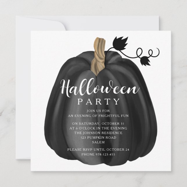 Elegantes Black Pumpkin-Halloween-Party Einladung (Vorderseite)