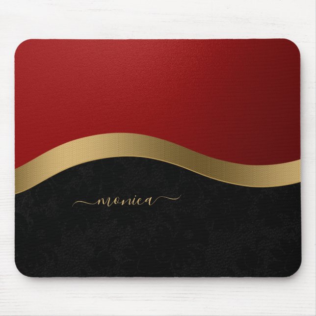 Elegantes Black Red Gold Personalisiert Mousepad (Vorne)