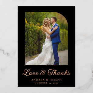 Elegantes Black & Rose Gold Foto Hochzeit Folieneinladung