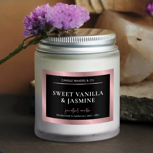 Elegantes Black & Rose Gold Produktverpackungslabe Lebensmitteletikett (Black and rose gold rectangle product label)