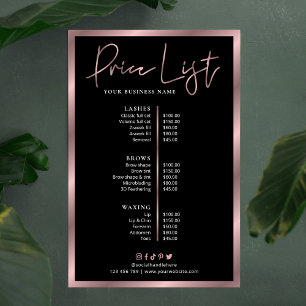 Elegantes Black & Rose Gold Services Preisplakat Poster