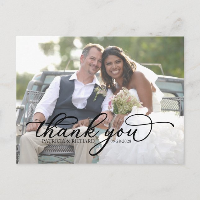 Elegantes Black Script Foto Vielen Dank Postkarte (Vorderseite)