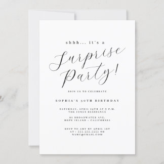 Elegantes Black Script-Überraschungs-Party Einladung