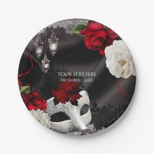 Elegantes Black Silk Floral & Lace Masquerade Part Pappteller