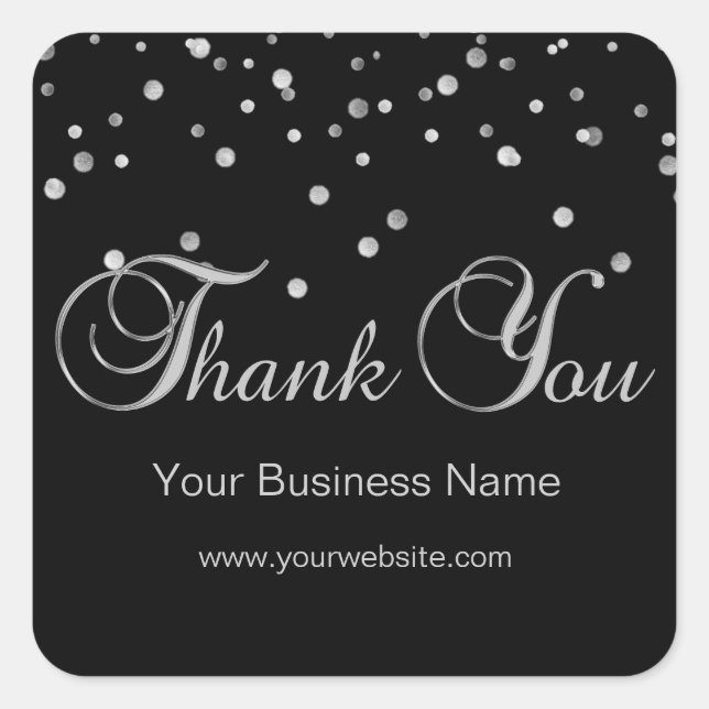 Elegantes Black Silver Business Vielen Dank Labels Quadratischer Aufkleber (Vorderseite)