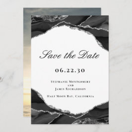 Elegantes Black Silver Foil Agate Wedding Foto Save The Date