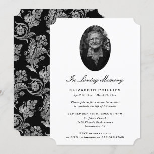 Elegantes Black Silver Foto Memorial Einladung