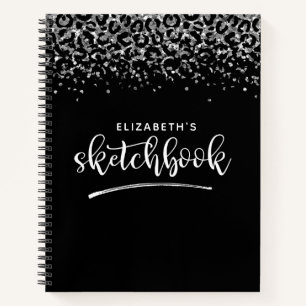 Elegantes Black Silver Glitzer Artist Sketchbook Notizbuch