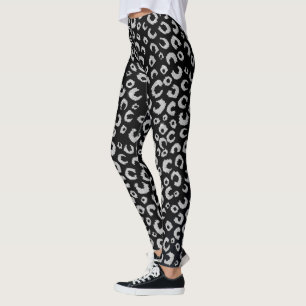 Elegantes Black Silver Glitzer Leopard Muster Leggings