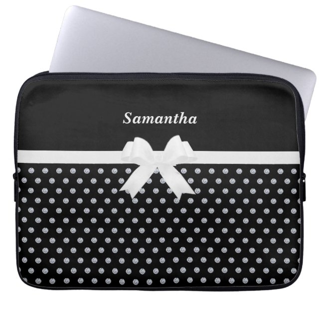 Elegantes Black & Silver Gray Diamonds Notebook Laptopschutzhülle (Vorderseite)