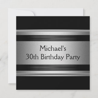 Elegantes Black & Silver Metal 30. Geburtstag Part Einladung