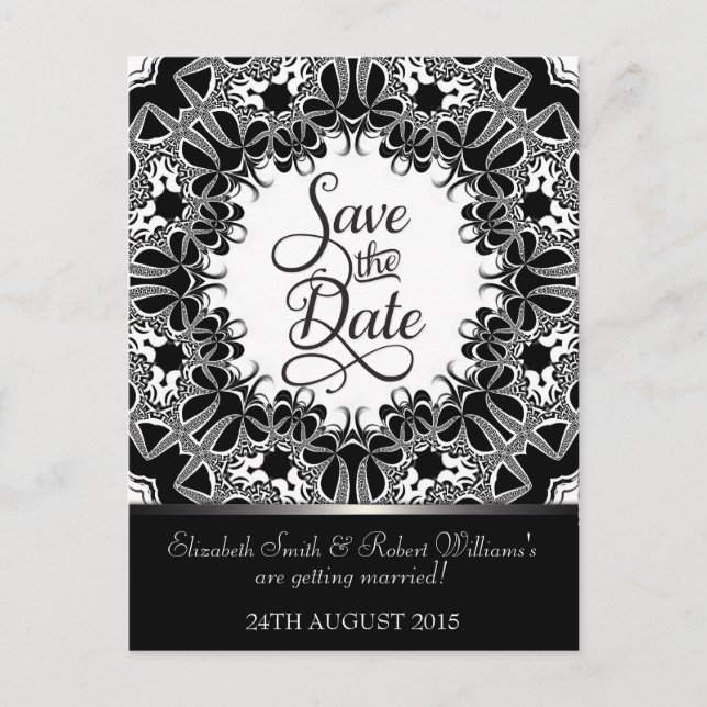 Elegantes Black Silver Tribal Lace Save the Date Ankündigungspostkarte (Vorderseite)