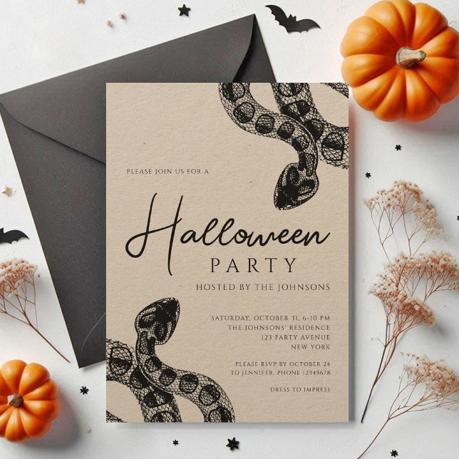 Elegantes Black Snakes Halloween-Party Einladung (Elegant Black Snakes Halloween Party Invitation)