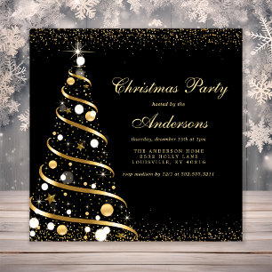 Elegantes Black Sparkle Weihnachtsbaum Party Einladung