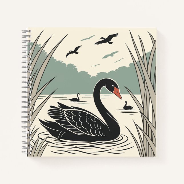 Elegantes Black Swan-Notebook Notizbuch (Vorderseite)