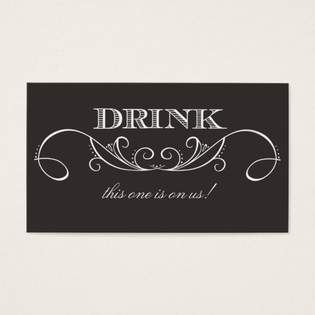Elegantes Black Swirl Wedding Drink Ticket (Vorderseite)