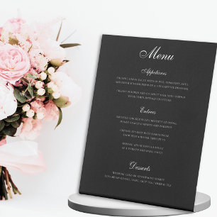 Elegantes Black Three Courses Wedding Menu Sockelschild