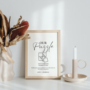 Elegantes Black Wedding Puzzle Gästebuchzeichen Poster