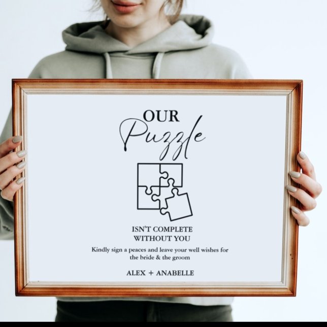 Elegantes Black Wedding Puzzle Gästebuchzeichen Poster (Von Creator hochgeladen)