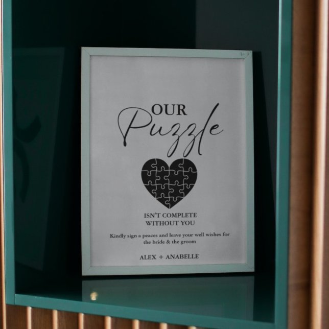 Elegantes Black Wedding Puzzle Gästebuchzeichen Poster (Von Creator hochgeladen)