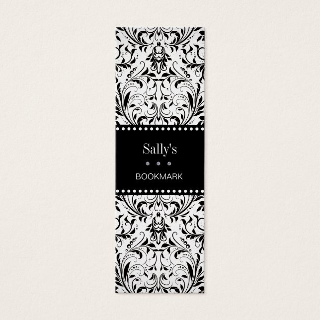 Elegantes Black & White Damask Mini Lesezeichen (Vorderseite)
