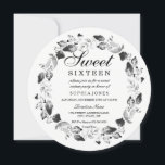 Elegantes Black & White Leaf Kranz Sweet 16 Einlad Einladung<br><div class="desc">Elegantes Black & White Leaf Kraut Sweet 16 Einladende Matching Kollektion in Niche und Nest Store.</div>