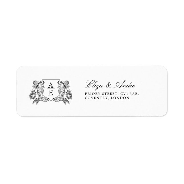 Elegantes Black & White Monogram Leaf Wappen Hochz (Vorne)