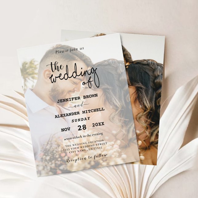 Elegantes Black & White Overlay Foto Einladung Hoc (photo overlay modern wedding invitation)