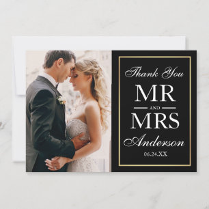 Elegantes Black & White Wedding Foto Vielen Dank G Dankeskarte