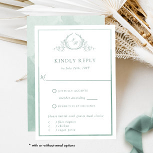 Elegantes, blassgrünes Monogramm mit Aquarellfarbe RSVP Karte