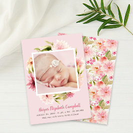 Elegantes, blassrosa, florales Baby Girl Foto Birt Ankündigung