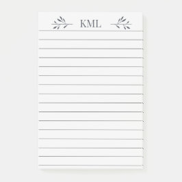 Elegantes Blatt-Monogramm personalisiert liniert Post-it Klebezettel