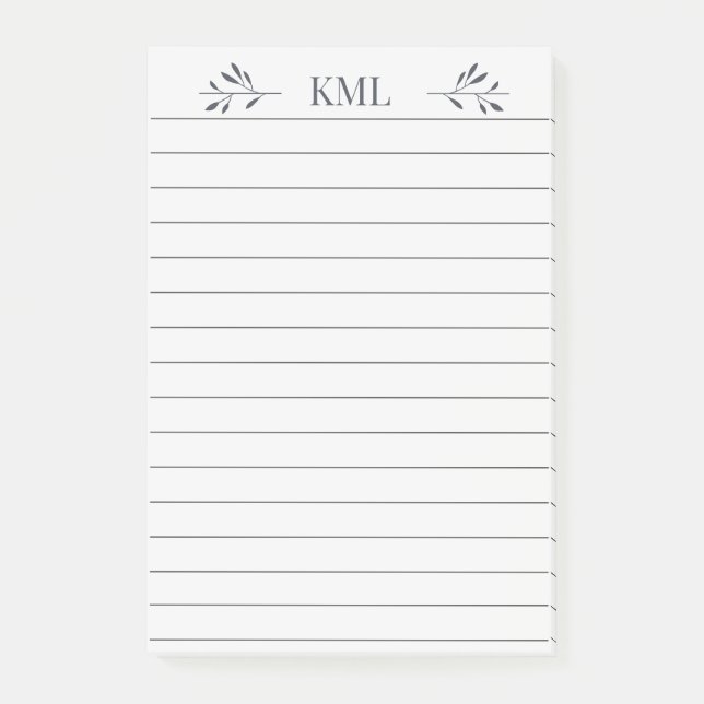 Elegantes Blatt-Monogramm personalisiert liniert Post-it Klebezettel (Vorderseite)