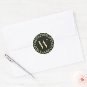 Elegantes Blattdesign Botanisches Initial Runder Aufkleber