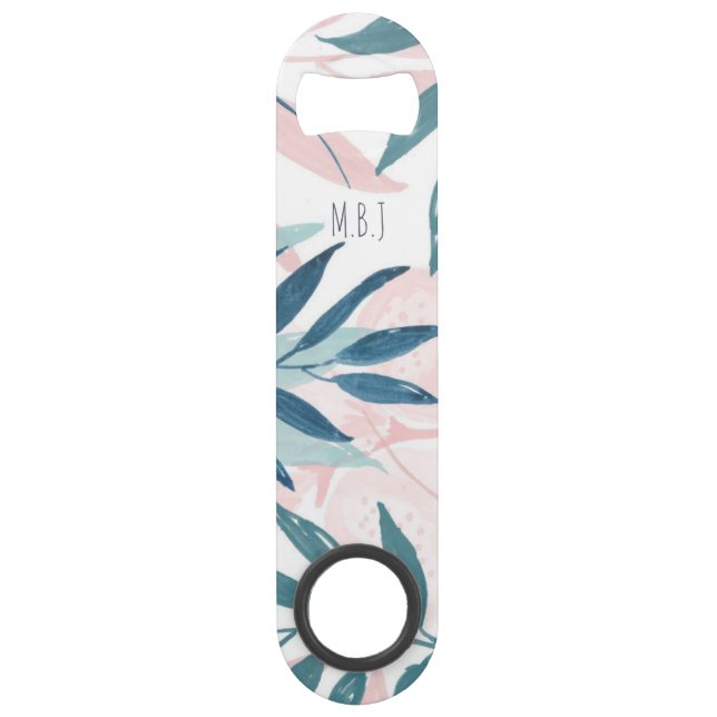 Elegantes Blätter für die Aquarellfarben Monogram Speed Flaschenöffner (Vorderseite)