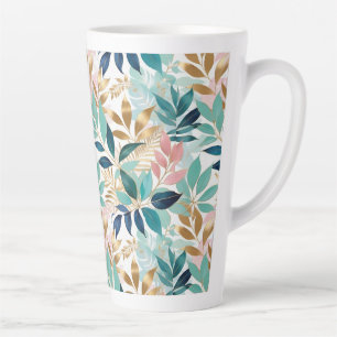 Elegantes Blätter-Muster Aqua Rosa Faux-Gold Hübsc Milchtasse