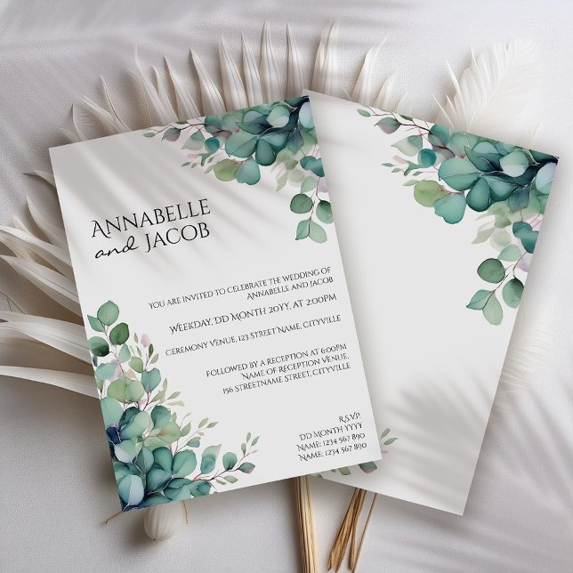 Elegantes Blätter Wasserfarbe Einladung Hochzeit (Von Creator hochgeladen)